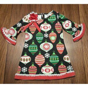 Counting Daisies 2T Black w/Christmas Ornaments Snowflakes Rose Bow